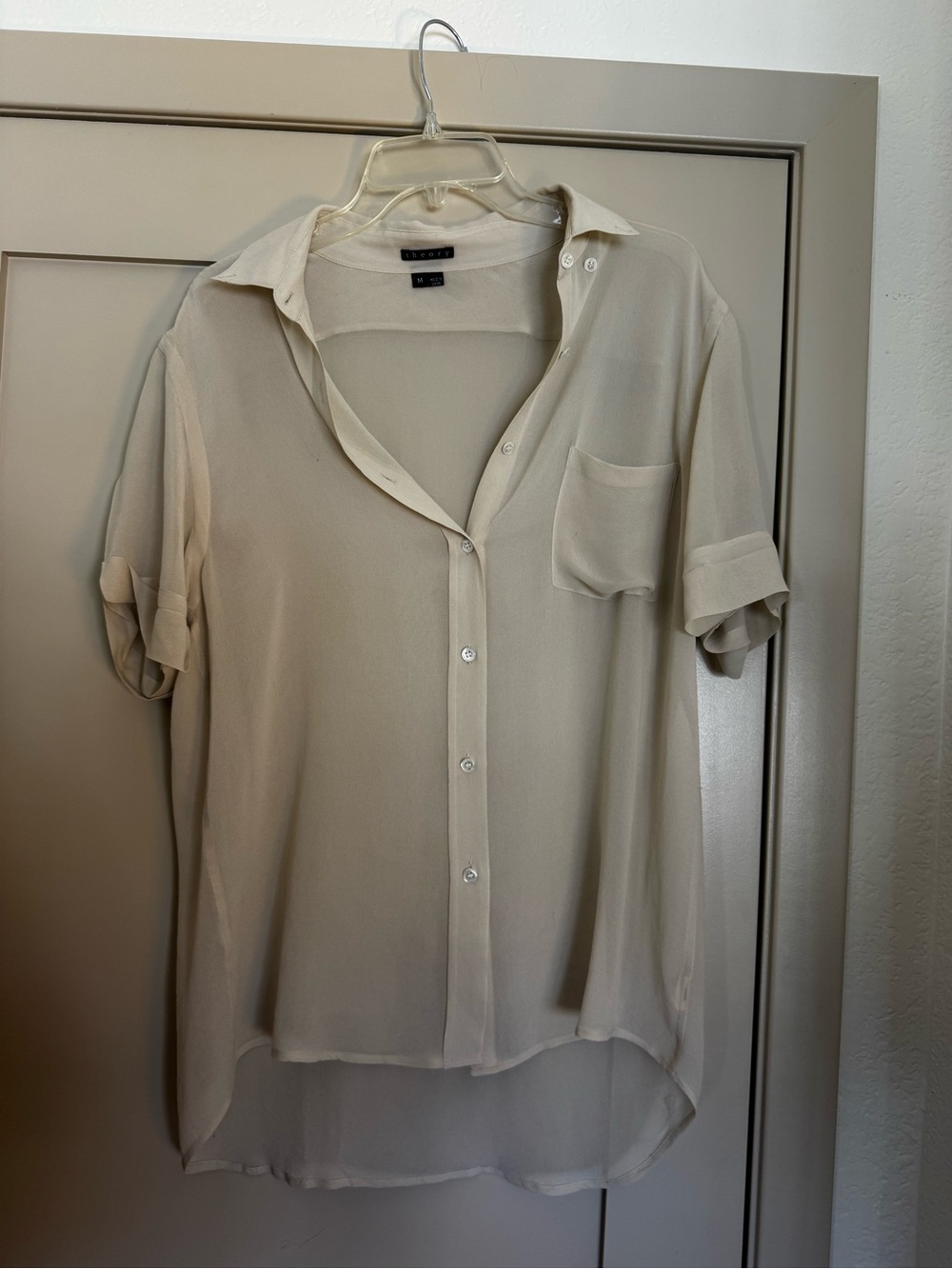 Theory Cream Short Sleeve Button-Down Shirt